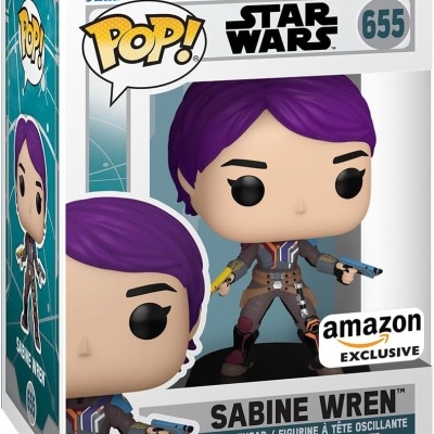 Boneco Funko Pop! Sabine Wren Star Wars de cabelo roxo em caixa