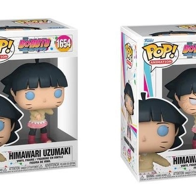 Duas figuras Pop! Vinyl de Himawari Uzumaki em caixas, uma normal e outra edição Chase