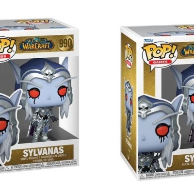 Duas figuras Funko Pop! Sylvanas do World of Warcraft com olhos vermelhos em caixas