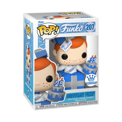 Figura Funko Pop! Anniversary Freddy segurando bolo com número 25 na caixa