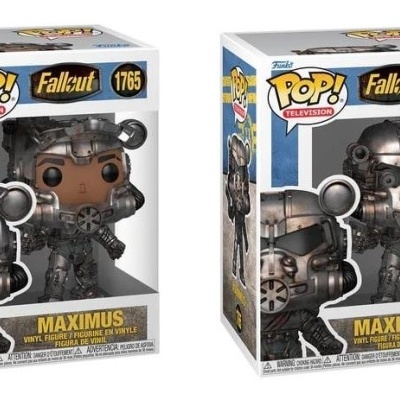Duas caixas de bonecos Funko Pop! Maximus de Fallout com armaduras metálicas