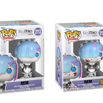 Boneco Funko Pop! Rem Re:ZERO, cabelo azul, vestido preto e branco, na caixa