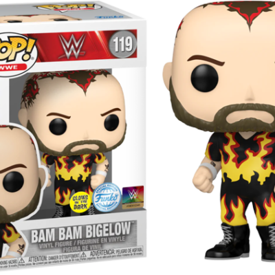 Figura Funko Pop! WWE Bam Bam Bigelow com roupa de chamas e caixa