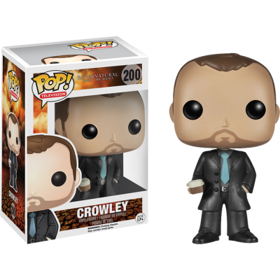 Figura Funko Pop! Crowley da série Supernatural com terno preto e gravata azul em caixa