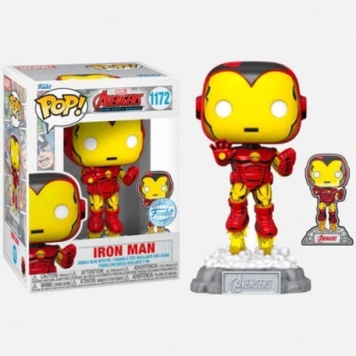 Funko Pop Homem de Ferro com caixa e base Avengers.