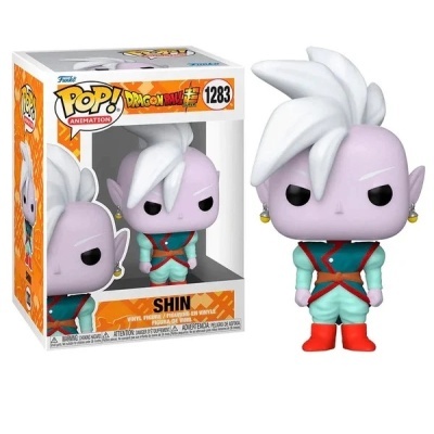 Figura Pop! Animation Shin de Dragon Ball Super com cabelo branco e roupa azul e vermelha