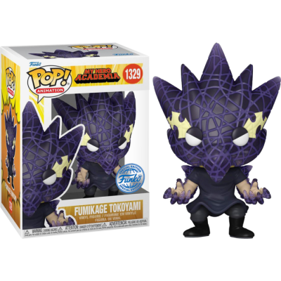 Figura Funko Pop! de Fumikage Tokoyami de My Hero Academia em vinil roxo com padrão de teia preta