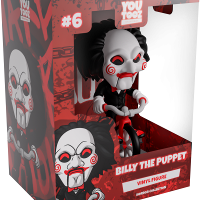 Figura de vinil Billy the Puppet numa caixa vermelha e preta