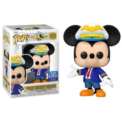 Figura Pop! de Mickey Mouse piloto com uniforme azul e chapéu branco