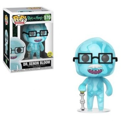 Figura Funko Pop Dr. Xenon Bloom azul com óculos e caixa Rick and Morty