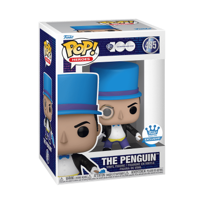 Funko Pop! vinil THE PENGUIN com cartola azul e monóculo em caixa de janela