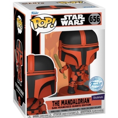 Funko Pop! Star Wars The Mandalorian figura vermelha e preta na embalagem