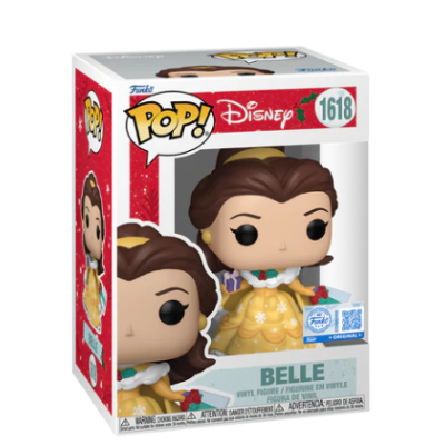 Figura Pop! Disney Belle em vinil dentro de embalagem com texto e número 1618