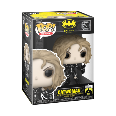 Figura Funko Pop Catwoman Batman Returns na embalagem preta e amarela