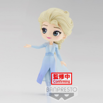 Figura colecionável Elsa em vestido azul claro, cabelo loiro e selo Confirming BANPRESTO