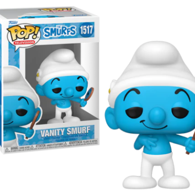 Figura Funko Pop! Vanity Smurf azul e branco com espelho, em caixa original.