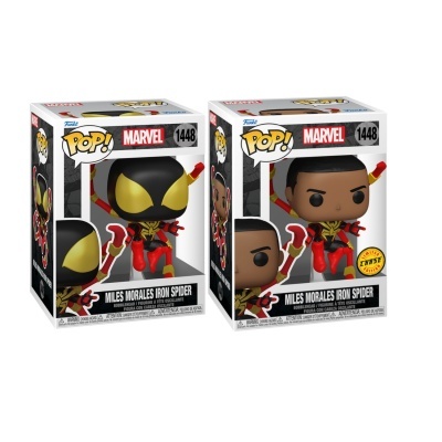 Duas figuras Funko Pop! Marvel Miles Morales Iron Spider em caixas