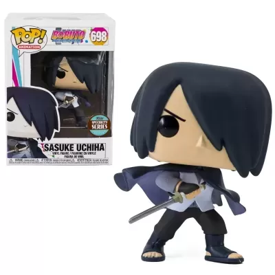 Figura Funko POP! do Sasuke Uchiha da série Boruto na caixa.