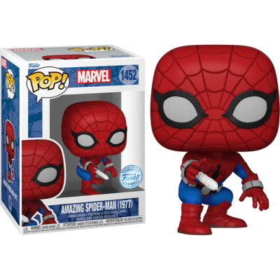 Figura Funko Pop! Spider-Man 1977 com embalagem da Marvel