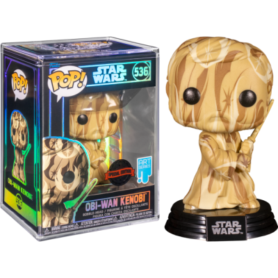 Figura Funko Pop! Obi-Wan Kenobi em estilo madeira da série Star Wars na caixa