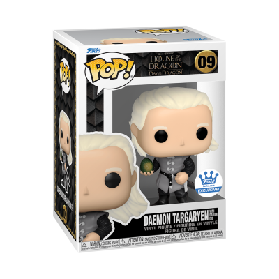 Funko Pop Daemon Targaryen embalagem com figura segurando ovo verde