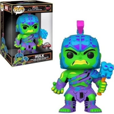 Figura Funko Pop do Hulk do Thor Ragnarok em plástico com martelo azul e caixa preta