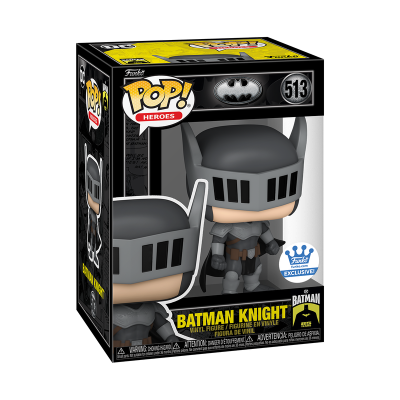 Figura Funko POP! Batman Knight em caixa preta e amarelo com selo Funko Exclusive