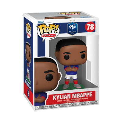 Figura de vinil Kylian Mbappé Funko Pop! Football número 78 com uniforme da seleção francesa azul, branco e vermelho dentro de caixa