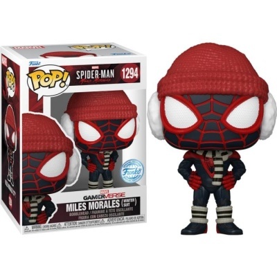 Funko Pop! de Miles Morales Winter com gorro vermelho e protetores auriculares