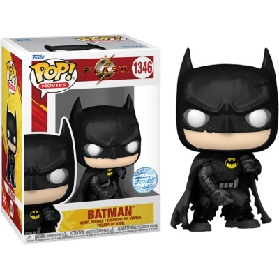 Funko Pop! Batman preto com capa e máscara, número 1346, em caixa de embalagem com texto em inglês.