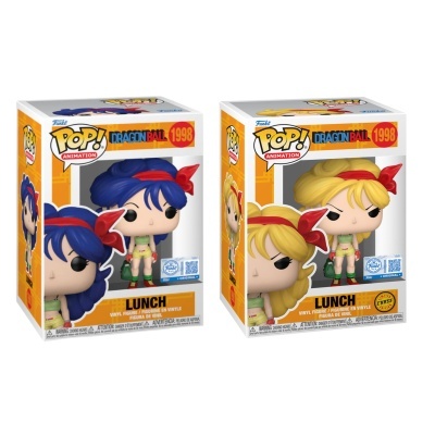 Duas figuras Pop! Dragon Ball Lunch com cabelo azul e amarelo em caixas originais.