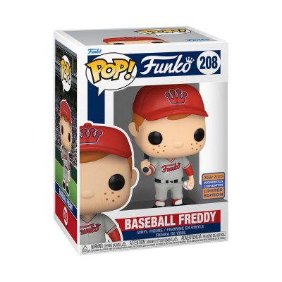 Figura Funko Pop Baseball Freddy número 208 com boné vermelho em caixa