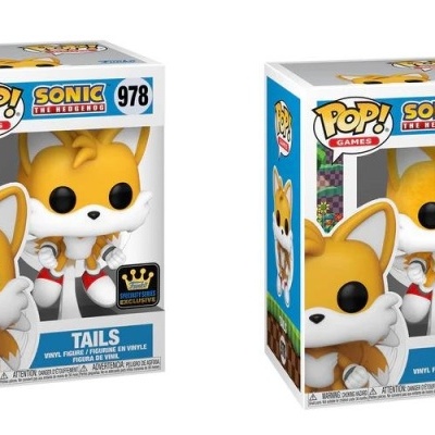 Figura Funko Pop Tails Sonic Origins número 978 em embalagem caixa acrílica azul e branca