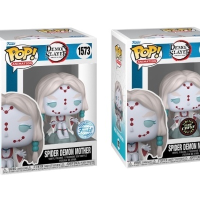 Duas figuras Funko Pop Articulated Spider Demon Mother da série Demon Slayer em embalagens de cartão com janela transparente.