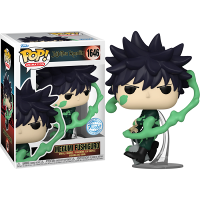 Figura Funko Pop! Megumi Fushiguro com cabelo preto e efeitos verdes