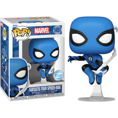 Funko Pop! Fantastic Four Spider-Man azul e preto na embalagem