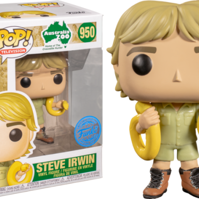 Boneco Funko Pop! Steve Irwin com cobra amarela em embalagem