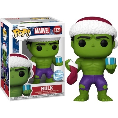 Figura Funko Pop do Hulk da Marvel com chapéu de Pai Natal e presente