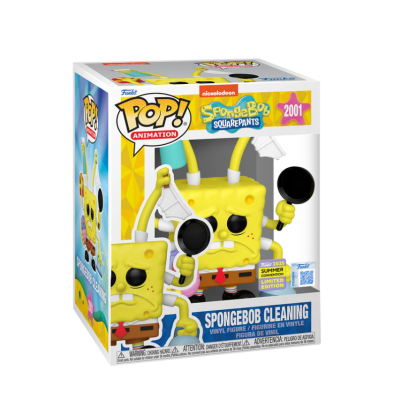 Figura Funko Pop de vinil SpongeBob Cleaning com acessórios em caixa colorida