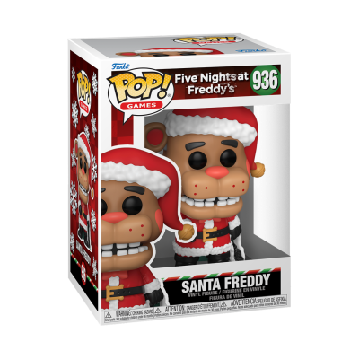 Figura Funko Pop Santa Freddy com traje de Papai Noel em caixa com janela transparente