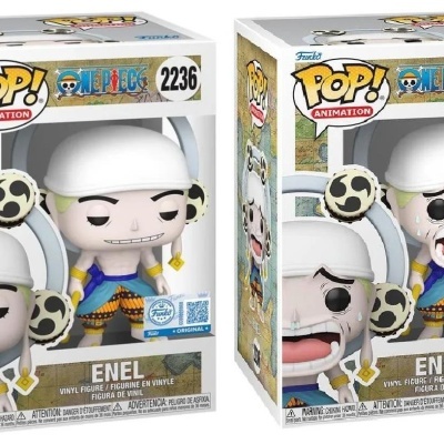 Duas figuras Funko Pop! da personagem Enel da animação One Piece em embalagem original