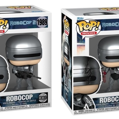 Caixas com figuras Funko POP! Metalizadas de Robocop 2, 1989.
