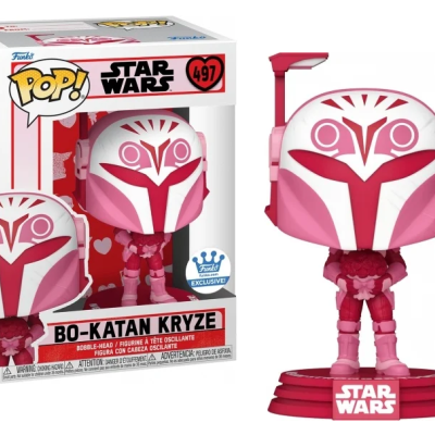 Boneco Funko Pop! Bo-Katan Kryze Star Wars rosa e branco em embalagem