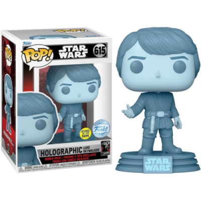 Figura Funko Pop holográfica de Luke Skywalker azul com embalagem