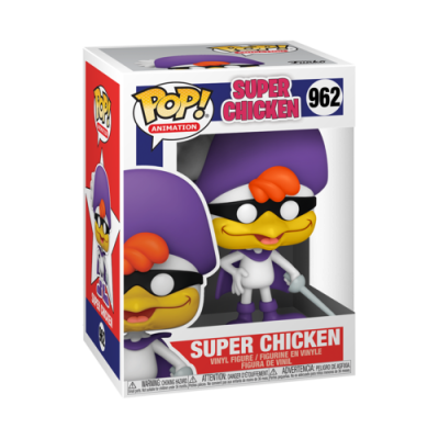 Brinquedo Funko Pop! Super Chicken na caixa.