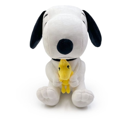 Pelúcia do Snoopy com patinho amarelo em fundo branco