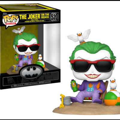 Figura Funko Pop Deluxe O Coringa na praia com gaivotas e bola colorida