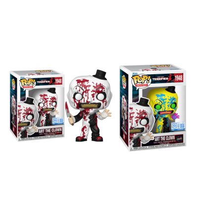 Bonecos Pop! de vinil Art The Clown com sangue e faca, embalagem marcada Terrifier 3 1948.