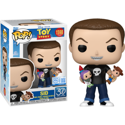 Boneco Funko Pop! Sid do Toy Story com pequenas figuras de Buzz Lightyear e Woody