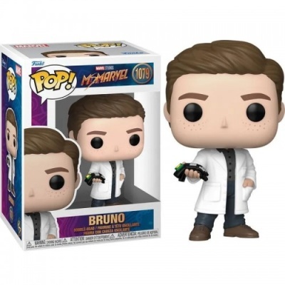 Figura Funko POP! Marvel Bruno com bata branca ao lado da caixa